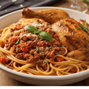 Spaghetti Bolognese met halve haan